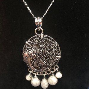 Handmade Elephant Rainbow Moonstone Gemstone Necklace.